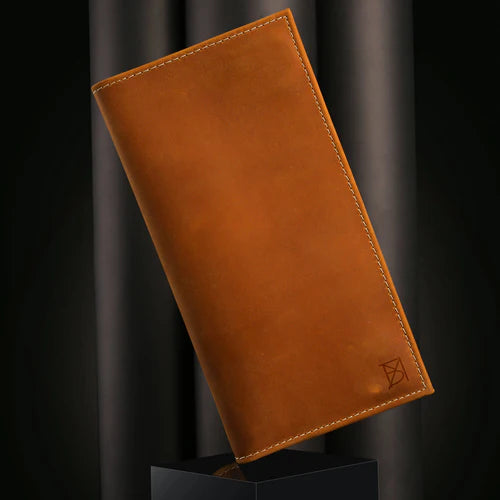 Classic Tan Leather Cheque Book Brown Wallet by   BM7